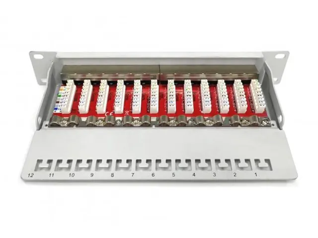 CAT 6A patchpaneel afgeschermd 12-poorts 1U 10'' rackmontage grijs
