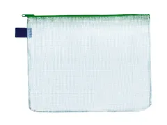 Trousse Foldersys B4 transparent avec fermeture éclair verte