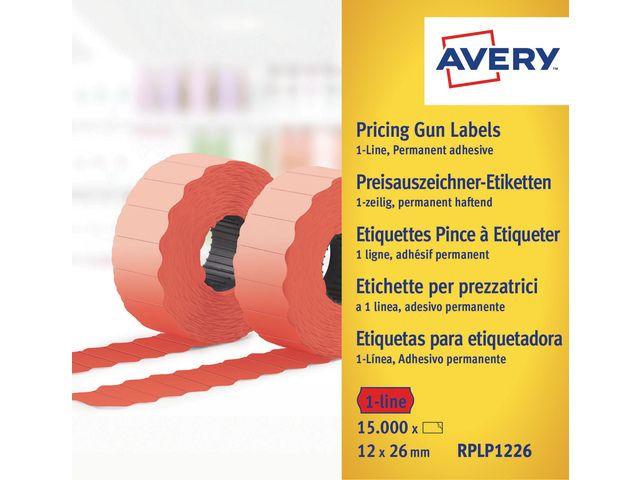 prijstangetiketten Avery permanent 12x26mm rood 10 rol in doos | LabelprinterEtiketten.nl