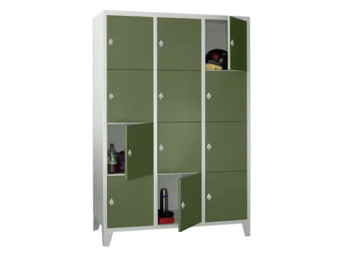 lockerkast,HxBxD 1850x1200x500mm,3x4vakken,RAL7035,front RAL6011