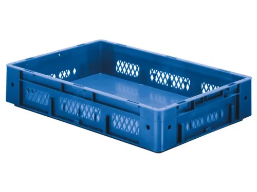 Euronorm Stapelkrat 120x600x400mm 20l Opengewerkt/Bodem Gesl. Blauw