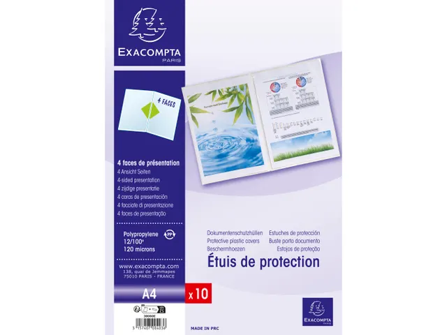 Sachet de 10 étuis de protection doubles polypropylène 12/100e - A4