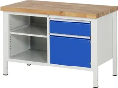 werkbank,HxBxD 840-1040x1250x700mm,beukblad,draagverm. 1250kg,4voeten