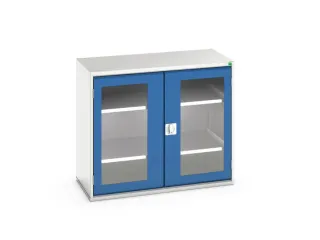 vitrinekast 900x1050x550mm 2xStalen bodem romp RAL7035 front RAL5010 - 1