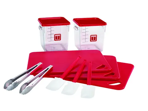 Kleurgecodeerde Set Voor Voedselbereiding En -bewaring Rood