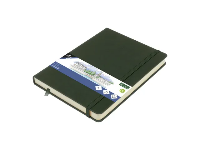 Schetsboek Kangaro A5 forest green PU HC 80 vel 140gr roomwit met elas