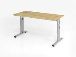bureau,HxBxD 650-850x1400x670mm,blad eiken,C-voet zilverkleurig