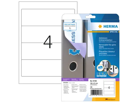 HERMA 10165 Rugetiket breed 192x61mm Verwijderbaar Wit 100 stuks