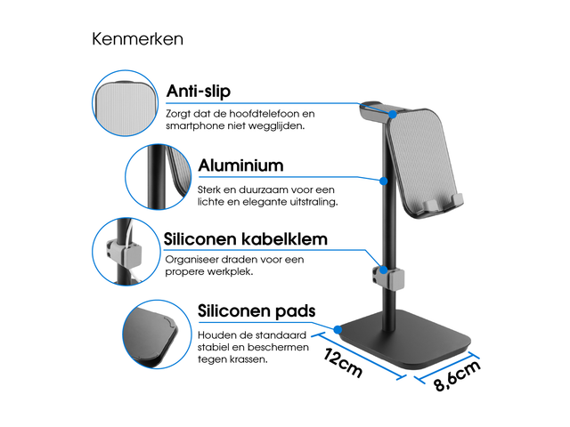 ACROPAQ AHS2 - Support pour casque d'écoute en aluminium avec support  inclinable pour téléphone portable