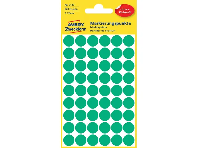 Etiquette Avery Zweckform 3143 Rond 12mm Vert 270 Pcs