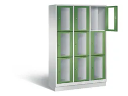 Lockerkast 1800x1200x500mm 3x3 vakken Cilinderslot, Sokkel, RAL6011