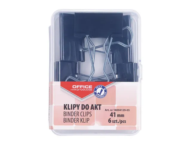 Pince Foldback, Noir, 41 Mm, Boîte En Plastic De 6 Pièces