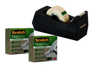 Plakbandhouder Scotch C38 recycled zwart + 3rol magic tape 900 19mmx33 - 2