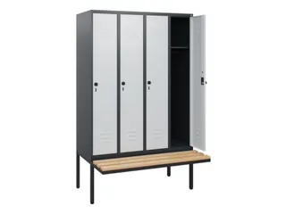 locker met bank,HxBxD 1950x1200x815mm,4vak,vak B 300mm,draaigrendel - 2