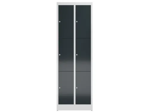 Lockerkast 1800x590x500mm 2x3 vakken cilinderslot, sokkel, RAL7016