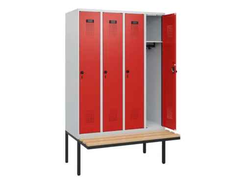 locker met bank,HxBxD 1950x1200x815mm,4vak,vak B 300mm,draaigrendel