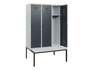 locker met bank,HxBxD 1950x1200x815mm,3vak,vak B 400mm,draaigrendel - 1