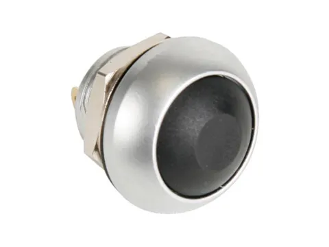 Ronde Metalen Drukschakelaar Met Zwart Kapje - 1P Spst Off-(On)