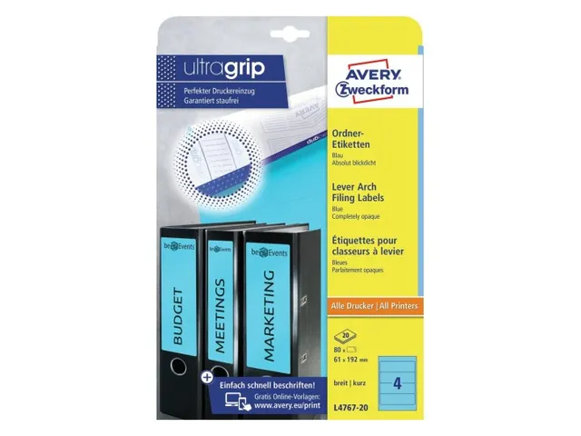 Rugetiket Avery Zweckform breed 192x61mm Blauw L4767 80 stuks
