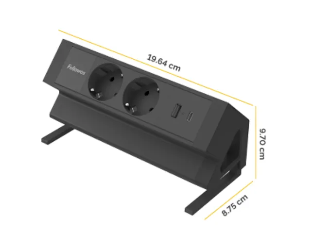 Stekkerdoos Fellowes Power Desk F 2voudig incl USB A en C 2m zwart