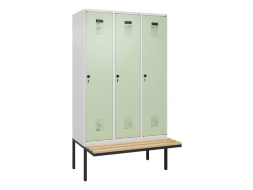locker met bank,HxBxD 2120x1200x815mm,3vak,vak B 400mm,draaigrendel