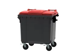 Container 1100 liter vlak deksel Grijs Rood
