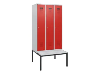 locker met bank,HxBxD 1950x900x815mm,3vak,vak B 300mm,cilinderslot - 2