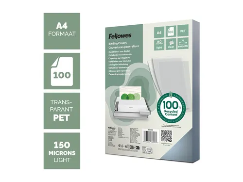 Voorblad Fellowes A4 PET 150 micron recycled transparant