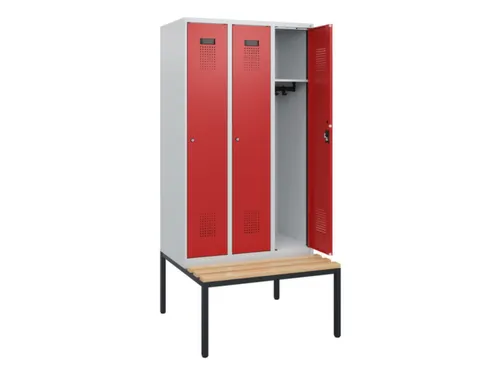 locker met bank,HxBxD 1950x900x815mm,3vak,vak B 300mm,cilinderslot