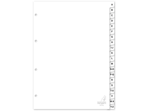Tabblad Kangaro A4 letters PP 120 micron wit 4-gaats 20-delig A-Z