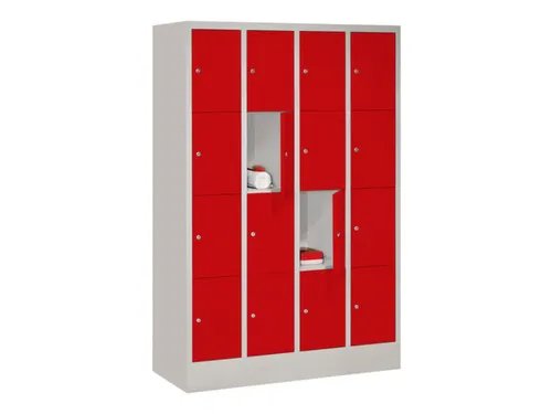 lockerkast,HxBxD 1850x1200x500mm,4x4vakken,RAL7035,front RAL3000