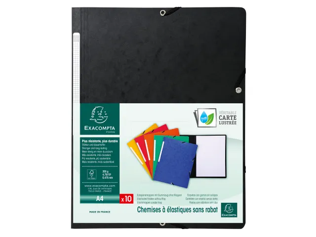 Chemise à élastique sans rabat carte lustrée 355gm2 - A4 - Noir