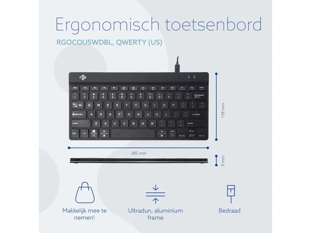 Toetsenbord R-Go Ergonomisch Compact Break QWERTY (US) Zwart