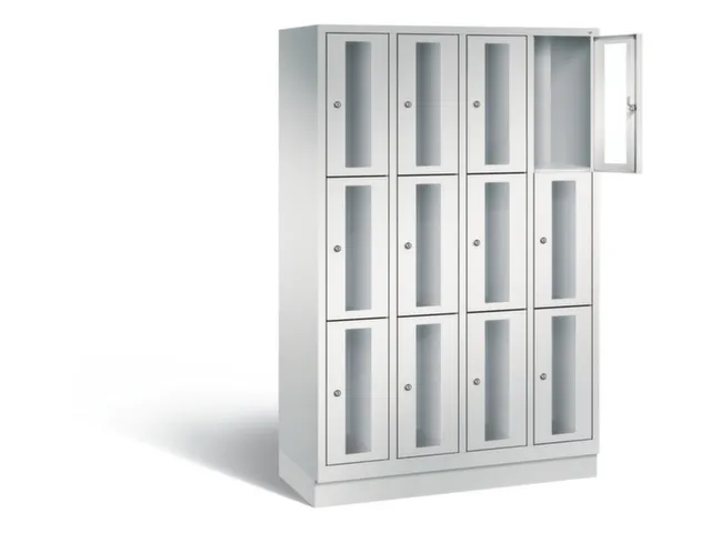 Lockerkast 1800x1190x500mm 4x3 vakken Cilinderslot, Sokkel, RAL7035