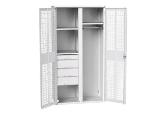 Locker 2000x1050x550mm 3 vakken lade, dubbele ventilatiedeur, RAL7035 - 1