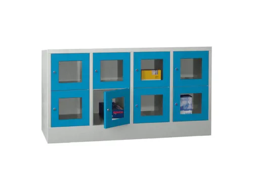 lockerkast,HxBxD 855x1600x500mm,4x2vakken,RAL7035,front RAL5012