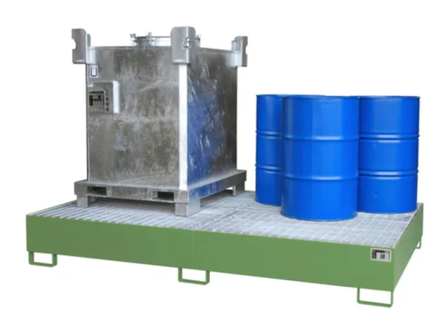 opvangbak,v. 2xIBC,opvangvol. 1000l,HxBxD 375x2690x1650mm,m. rooster