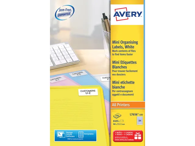 Mini etiketten Avery L7656-100 46x11.1mm wit 8400 stuks