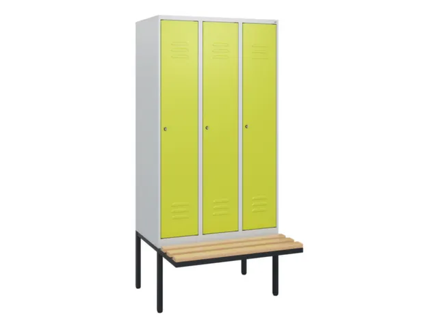 locker met bank,HxBxD 1950x900x815mm,3vak,vak B 300mm,cil.-slot