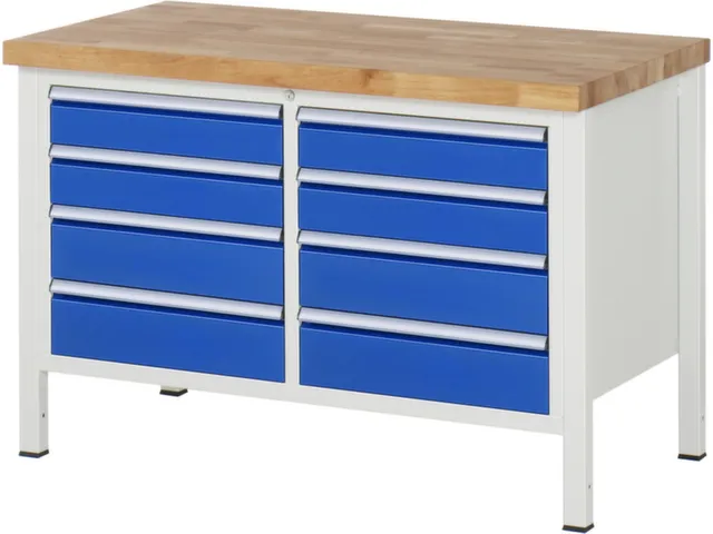 werkbank,HxBxD 840-1040x1250x700mm,beukblad,draagverm. 1250kg,4voeten