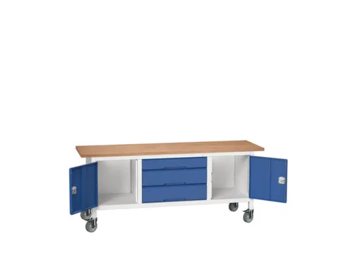 werkbank,HxBxD 830x2000x600mm,multiplexblad,uitrusting: 3laden,2kasten