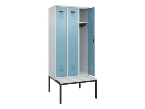 locker met bank,HxBxD 2120x900x815mm,3vak,vak B 300mm,cilinderslot