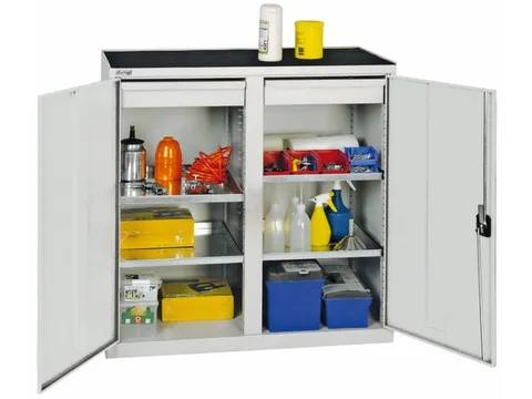 Draaideurkast Hxbxd 1000x1000x500mm 2laden 4legborden Ral7035