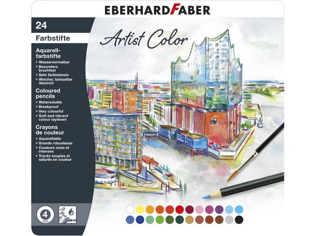 aquarelpotlood Eberhard Faber Artist Color metalen etui a 24 stuks | KleurpotlodenWinkel.nl
