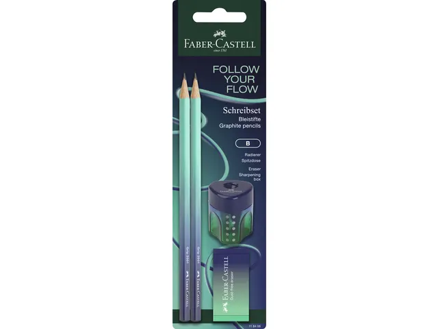 Potlood Faber-Castell B Buzzing Blue 2 x B + gum + slijper blister