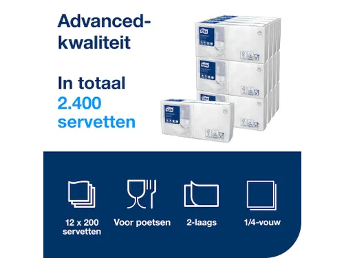 Servetten Tork 477534 Cocktail 2-laags 24x24cm wit 1/4 vouw 200st.