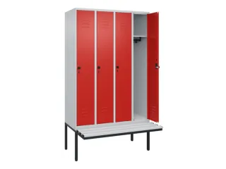 locker met bank,HxBxD 2120x1200x815mm,4vak,vak B 300mm,draaigrendel - 2