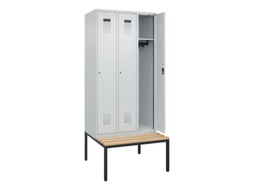 locker met bank,HxBxD 2120x900x815mm,3vak,vak B 300mm,cilinderslot