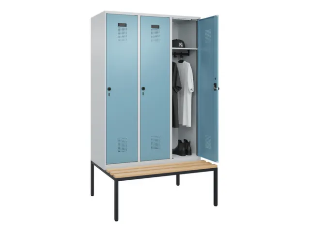 locker met bank,HxBxD 2120x1200x815mm,3vak,vak B 400mm,draaigrendel