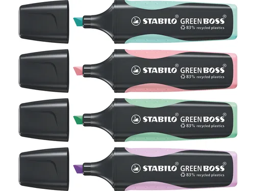 Markeerstift STABILO GREEN BOSS 6070/4 pastel assorti etui à 4 stuks